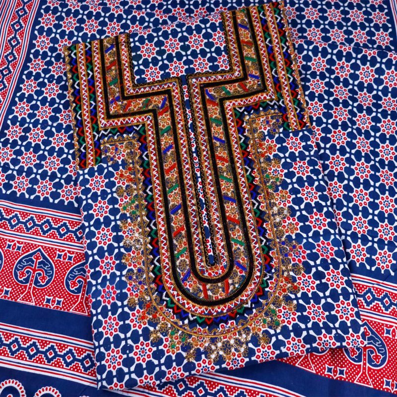 Block Printed Malir Ajrak Embroidered 2pc Suit-NB