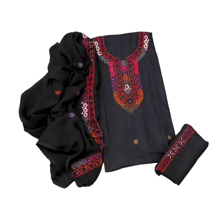 Sindhi Balochi Hand Embroidered 3pc unstitched suit