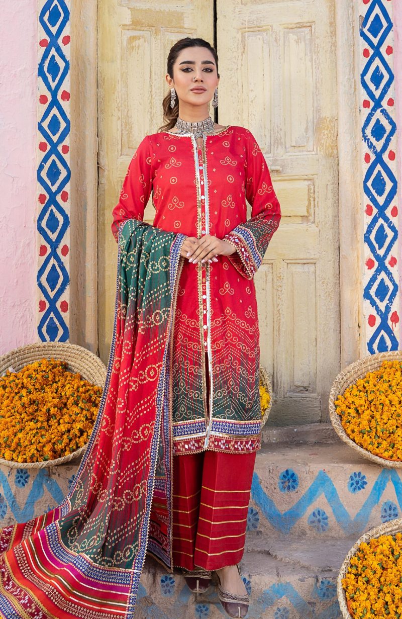 Chunri Print Lawn 3pc Suit-MSH-24-10