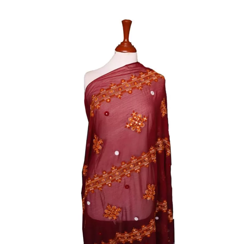 Embroidered Chiffon Chadar-Maroon