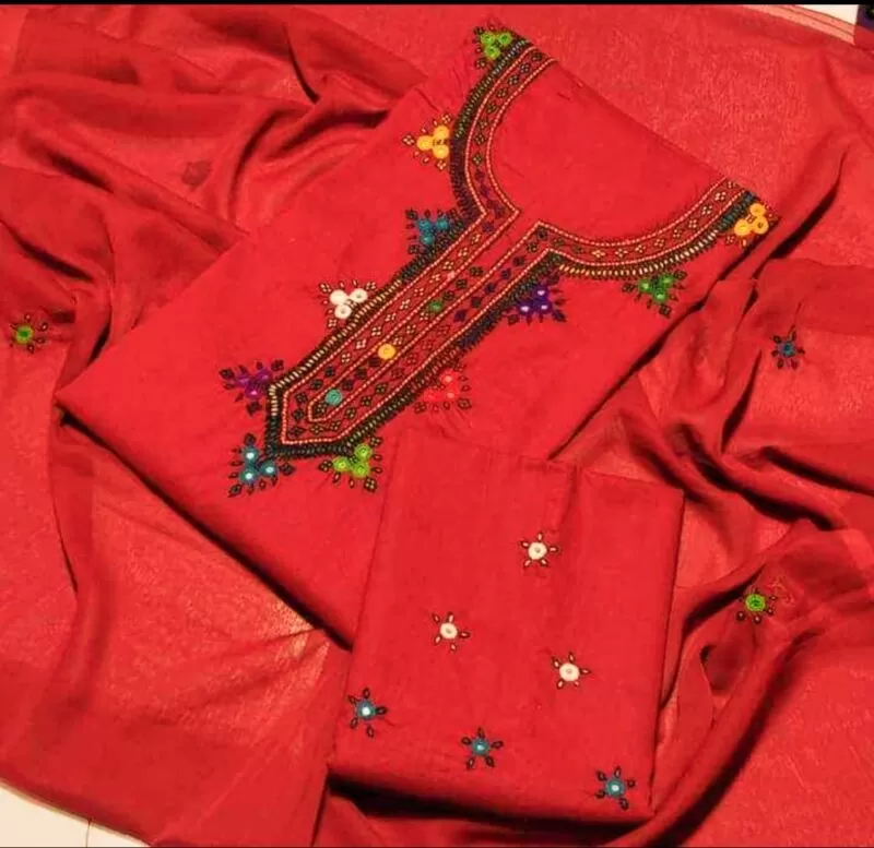 Sindhi Balochi Hand Embroidered 3pc unstitched suit