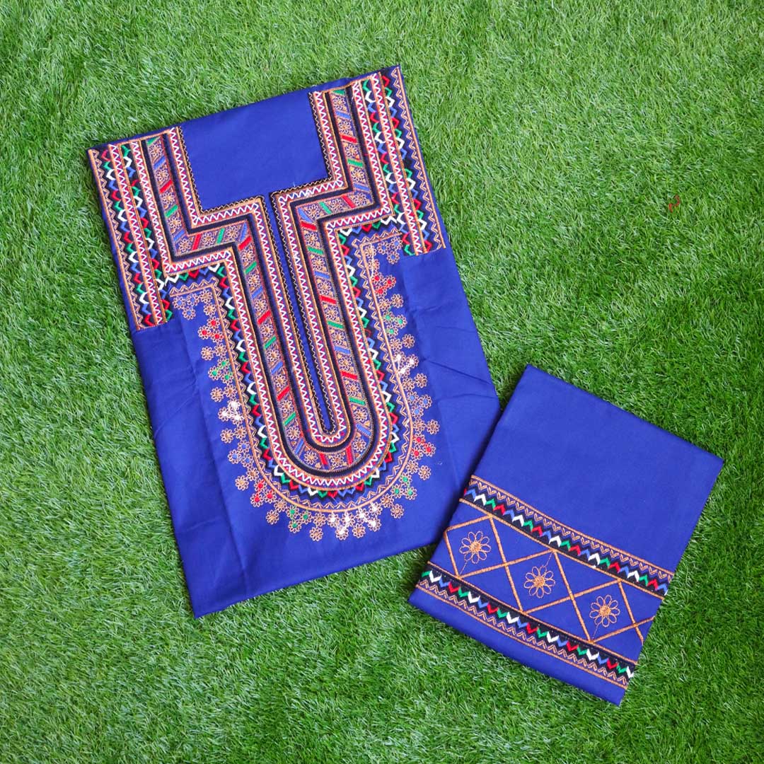 Soomro Embroidery Black 2pc Unstitched Suit-Royal Blue Soomro Embroidery Black 2pc Unstitched Suit-Royal Blue