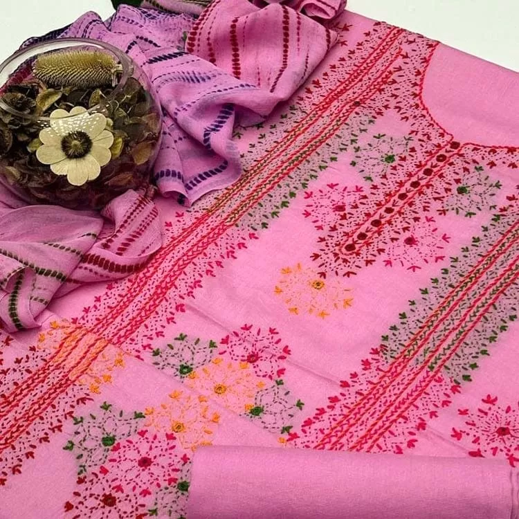 Handmade Afghani Mirror Work 3pc Suit- Pink