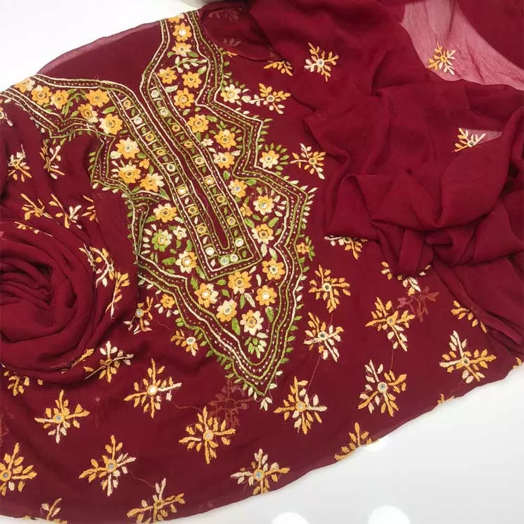 Hand Embroidered Pakka Tanka work 2pc unstitched suit