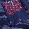 Hand Embroidered Needled work 3pc Suit- Navy Blue