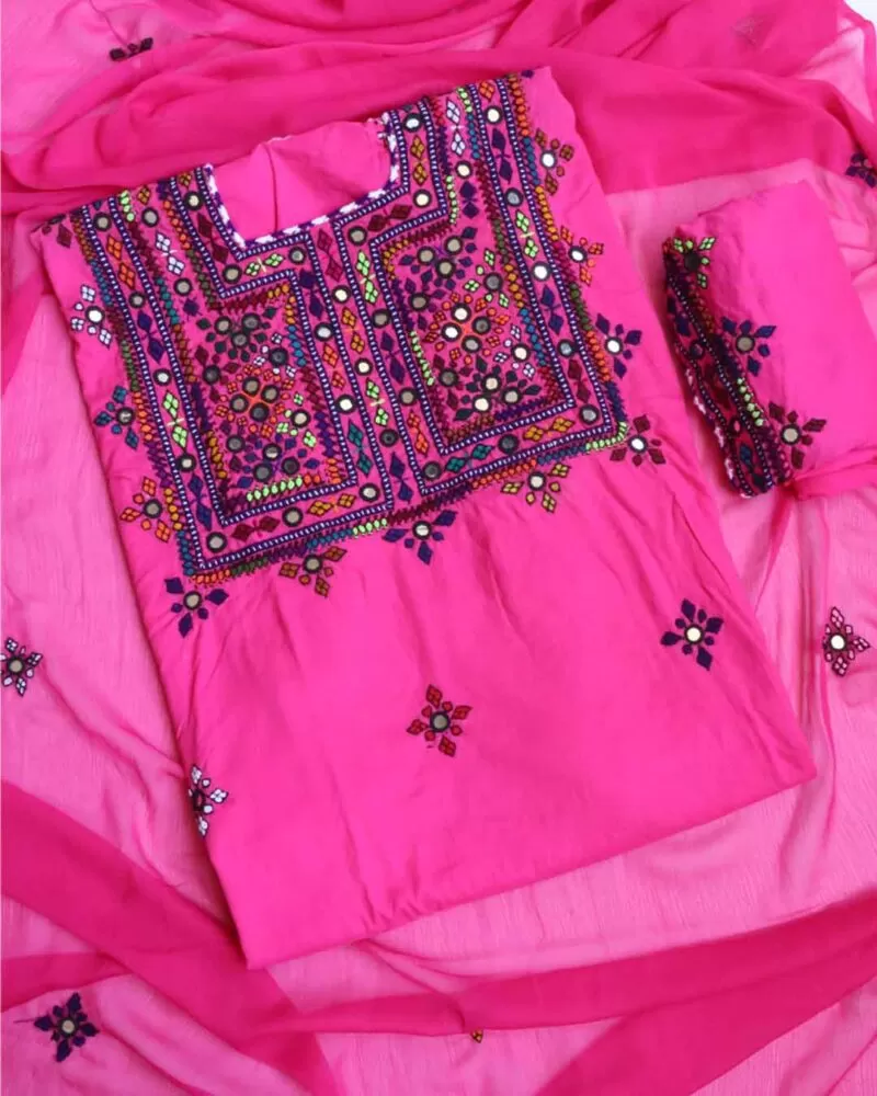 Hand Embroidered Needled work 3pc Suit-Pink