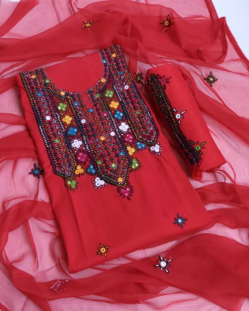 Sindhi Dress Hand Embroidered Needle Work- Red