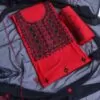 Hand Embroidered Needle Work 3pc Unstitched Suit-Red