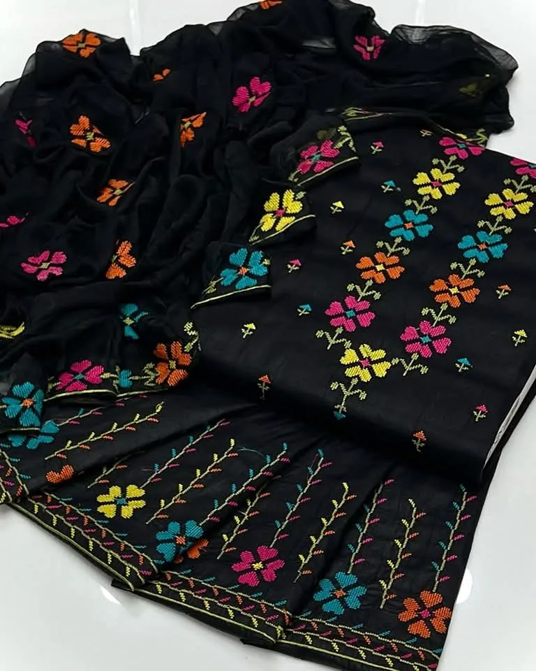 Machine Embroidered Balochi 3pc Unstitched suit - Image 3