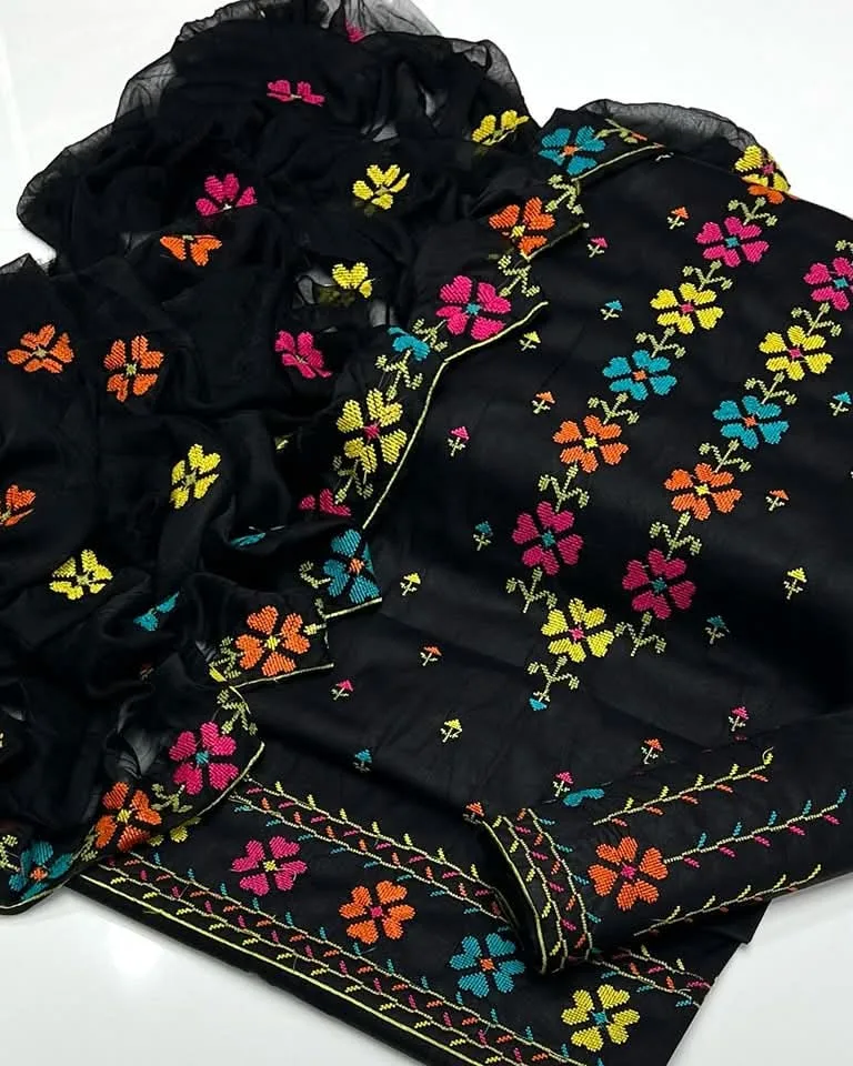 Machine Embroidered Balochi 3pc Unstitched suit