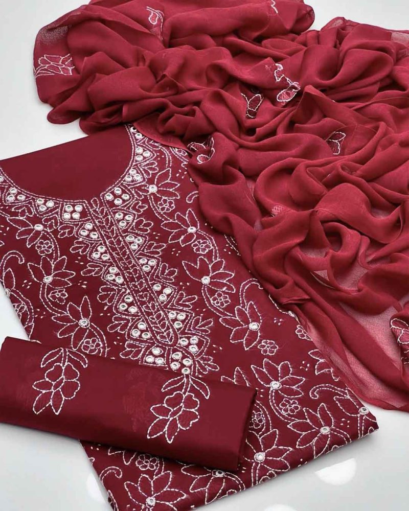 Hand Embroidered Booti Work 3pc Dress