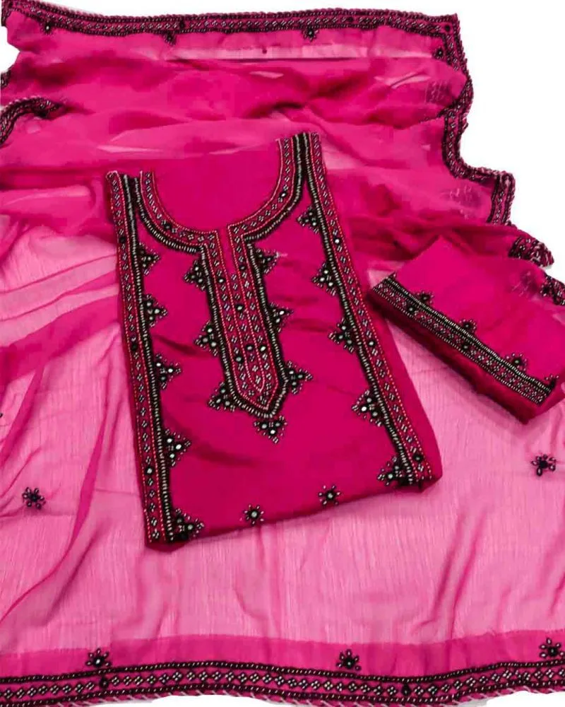 Sindhi Dress Hand Embroidered Needle Work- Pink
