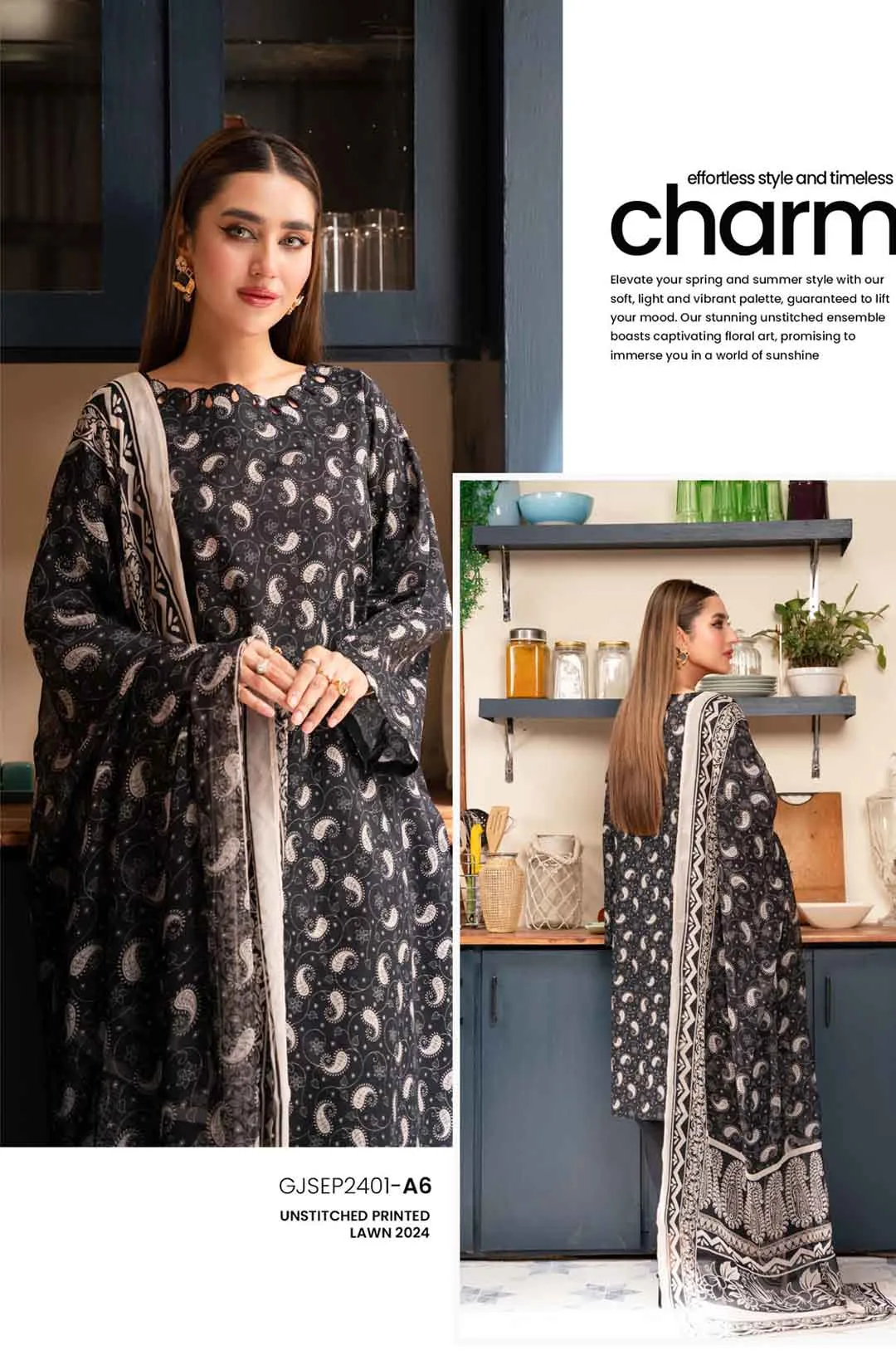 Digital Print Lawn 3pc Unstitched Suit-A6 - Image 2